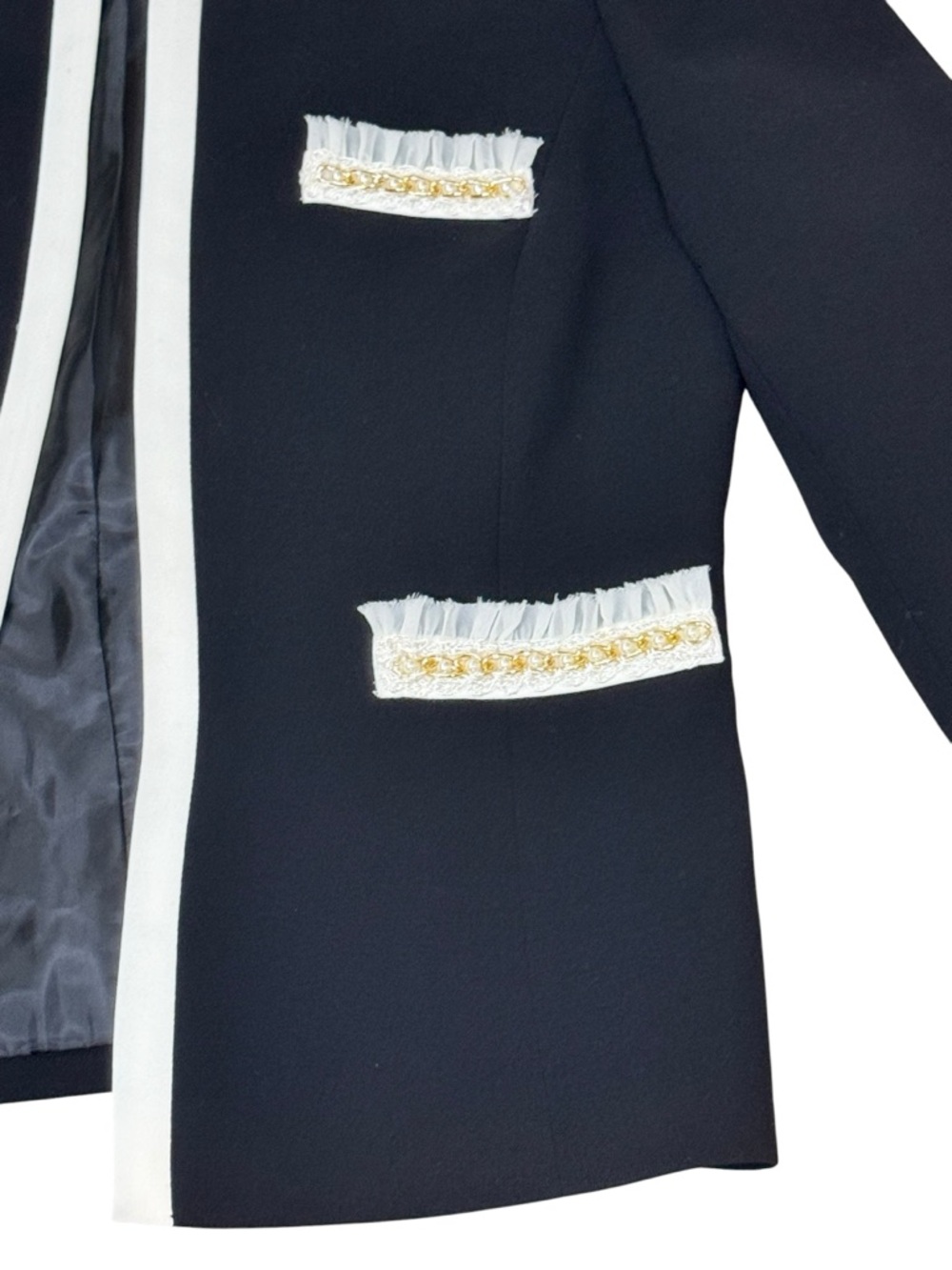 Tahari Arthur S Levine Tailored Open Front Black & White Blazer, 12 - Picture 4 of 9